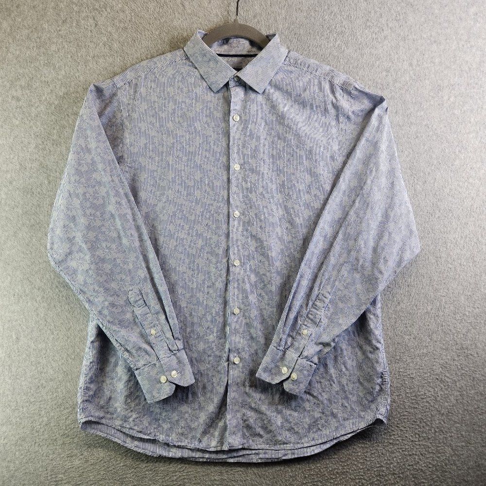 Hart Schaffner Marx Shirt Mens Large Blue Floral Striped Collar Stays Tropical